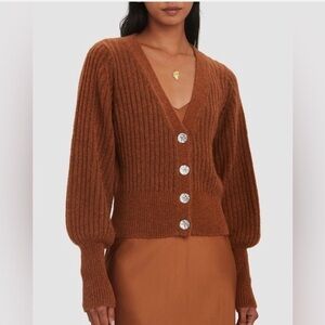 INTERMIX Ella Jewel Cardigan Wool Brown Sweater Small